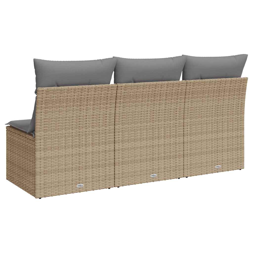 vidaXL Canapé de jardin 3 places avec coussins en résine tressée beige