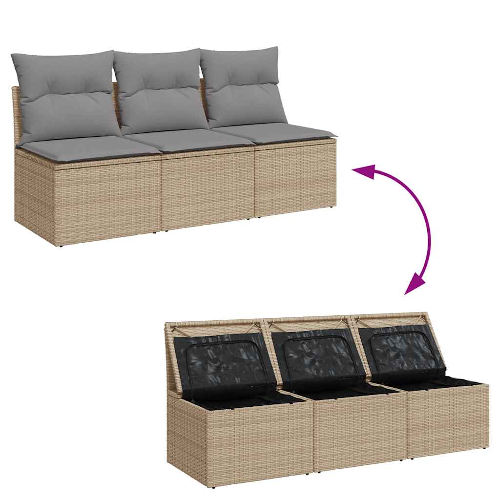 vidaXL Canapé de jardin 3 places avec coussins en résine tressée beige