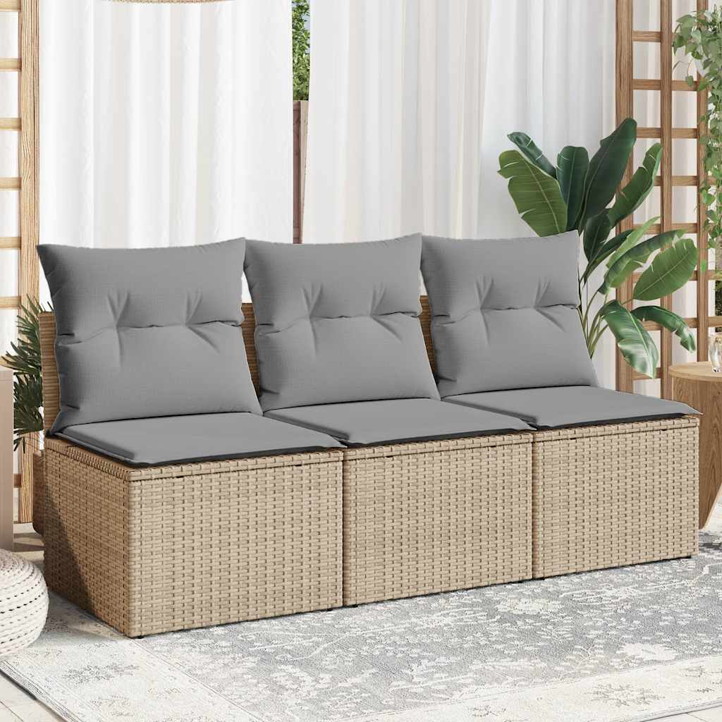 vidaXL Canapé de jardin 3 places avec coussins en résine tressée beige