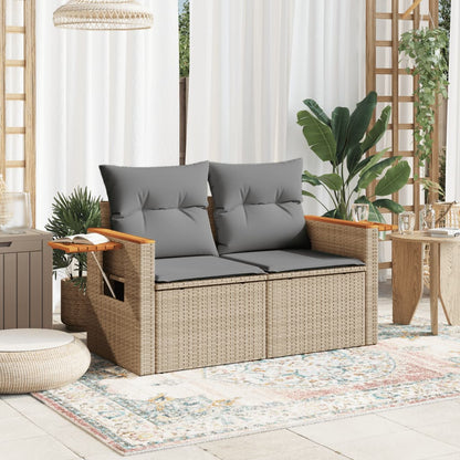 vidaXL Canapé de jardin 2 places avec coussins en résine tressée beige