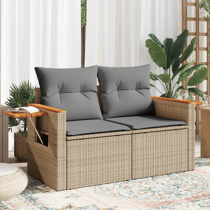 vidaXL Canapé de jardin 2 places avec coussins en résine tressée beige