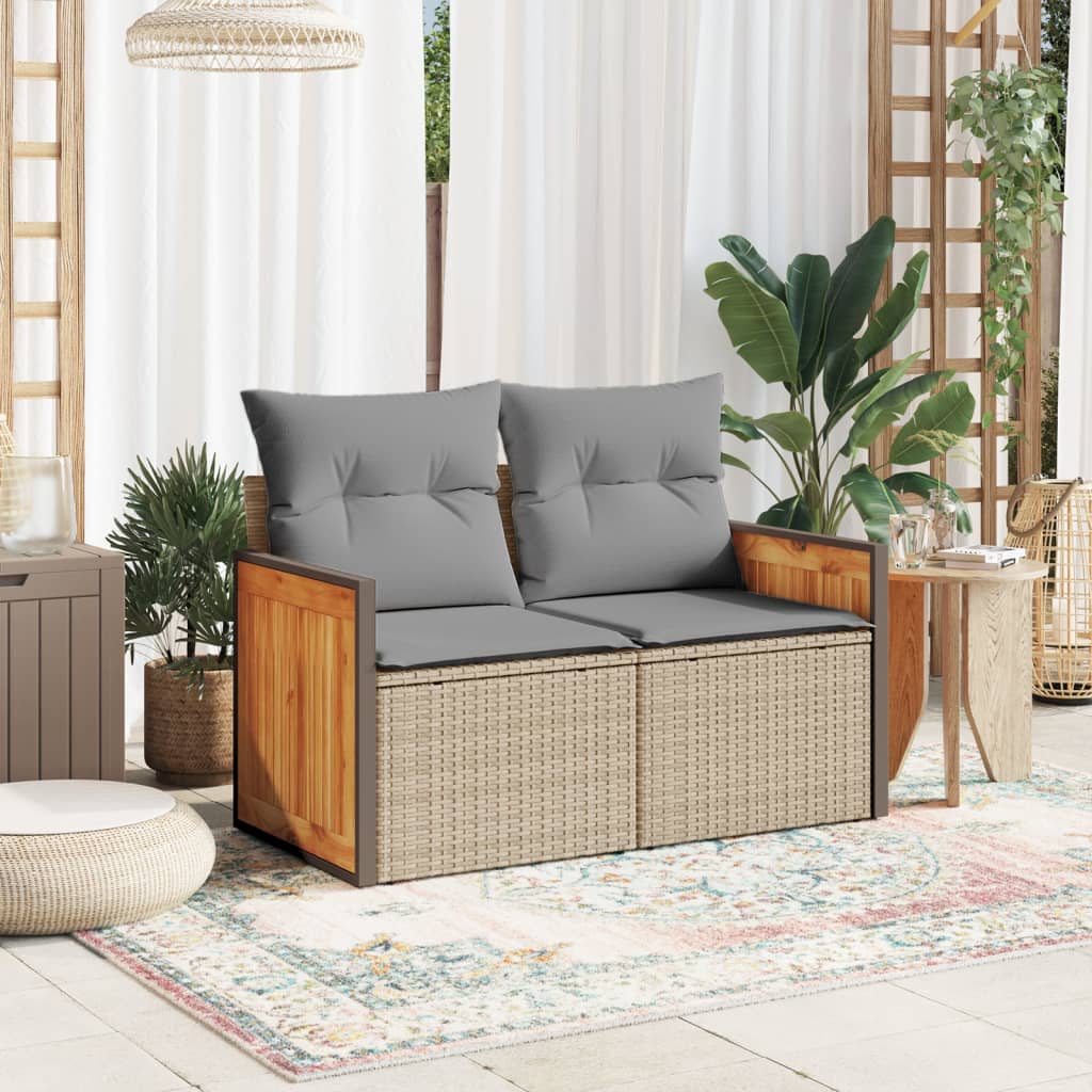vidaXL Canapé de jardin 2 places avec coussins en résine tressée beige