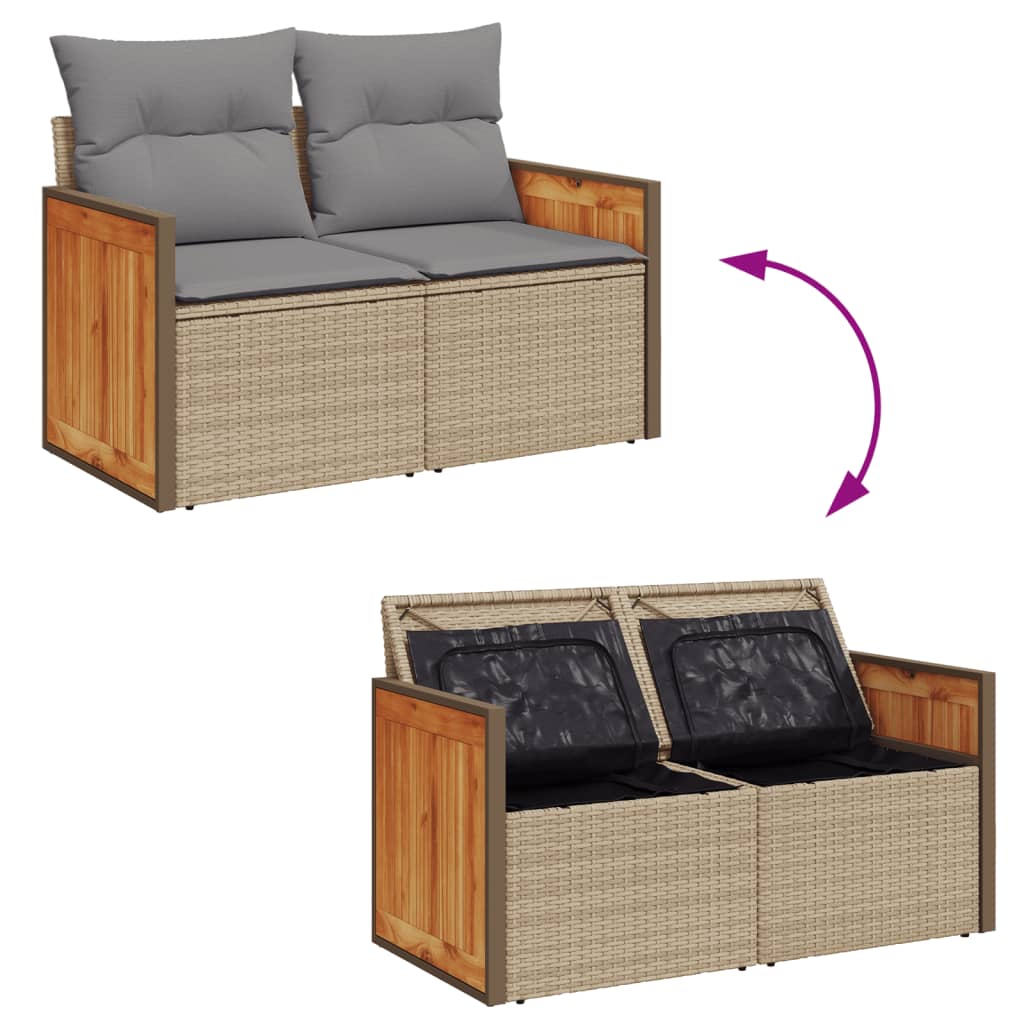 vidaXL Canapé de jardin 2 places avec coussins en résine tressée beige