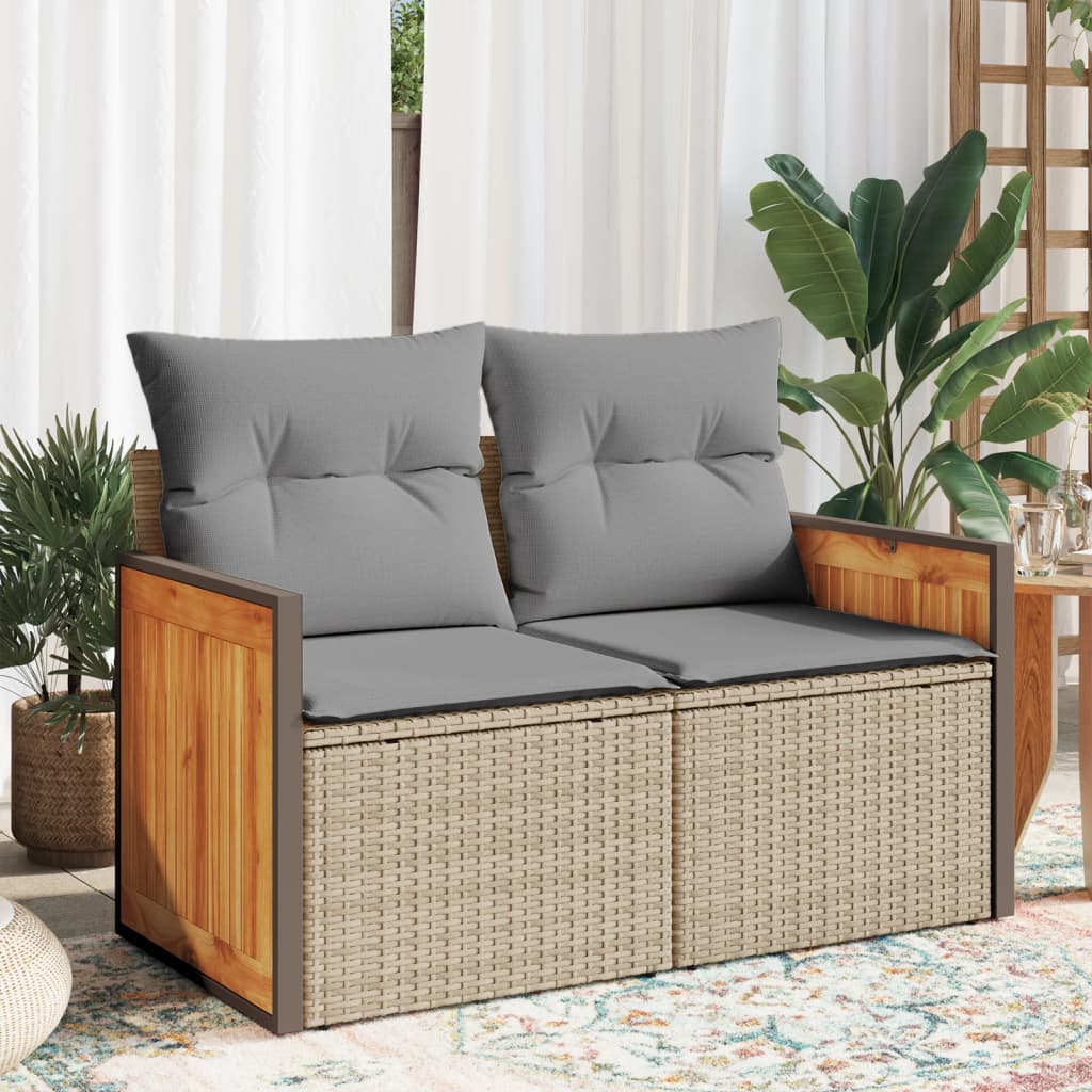 vidaXL Canapé de jardin 2 places avec coussins en résine tressée beige