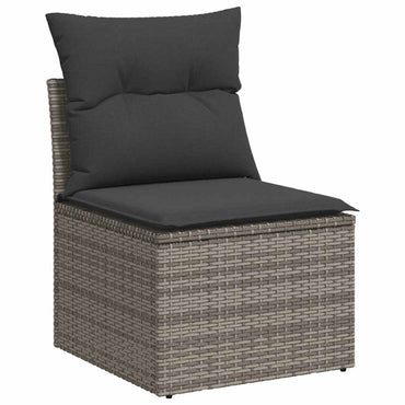 vidaXL Canapé de jardin sans accoudoirs avec coussins Gris Résine tressée