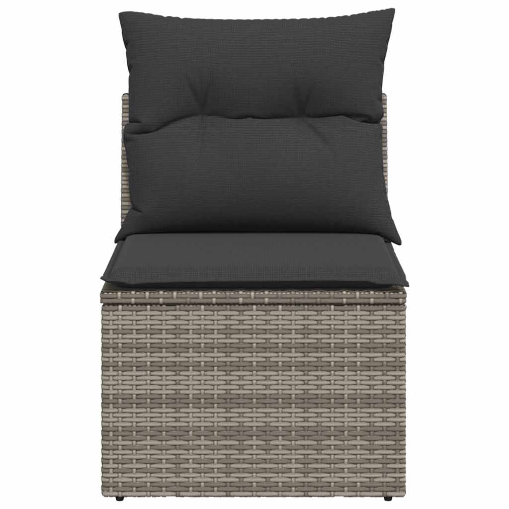 vidaXL Canapé de jardin sans accoudoirs avec coussins Gris Résine tressée