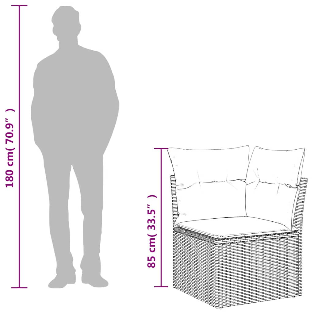 vidaXL Canapé d'angle de jardin avec coussins Gris Résine tressée