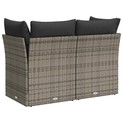 vidaXL Gartensofa 2-Sitzer mit Kissen Grau Poly Rattan
