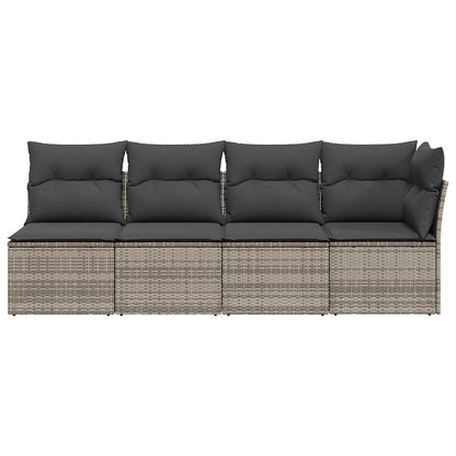 vidaXL Gartensofa mit Kissen 4-Sitzer Grau Poly Rattan