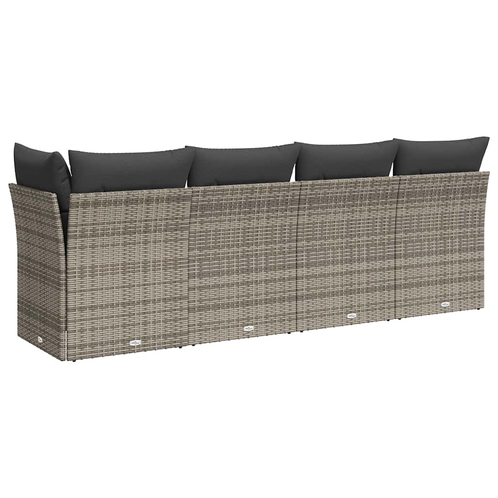 vidaXL Gartensofa mit Kissen 4-Sitzer Grau Poly Rattan