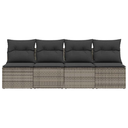 vidaXL Gartensofa mit Kissen 4-Sitzer Grau Poly Rattan