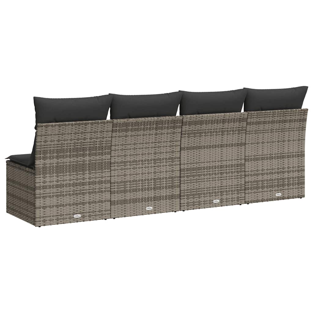 vidaXL Gartensofa mit Kissen 4-Sitzer Grau Poly Rattan