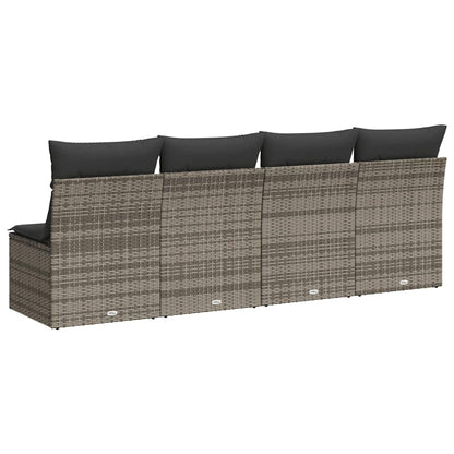 vidaXL Gartensofa mit Kissen 4-Sitzer Grau Poly Rattan