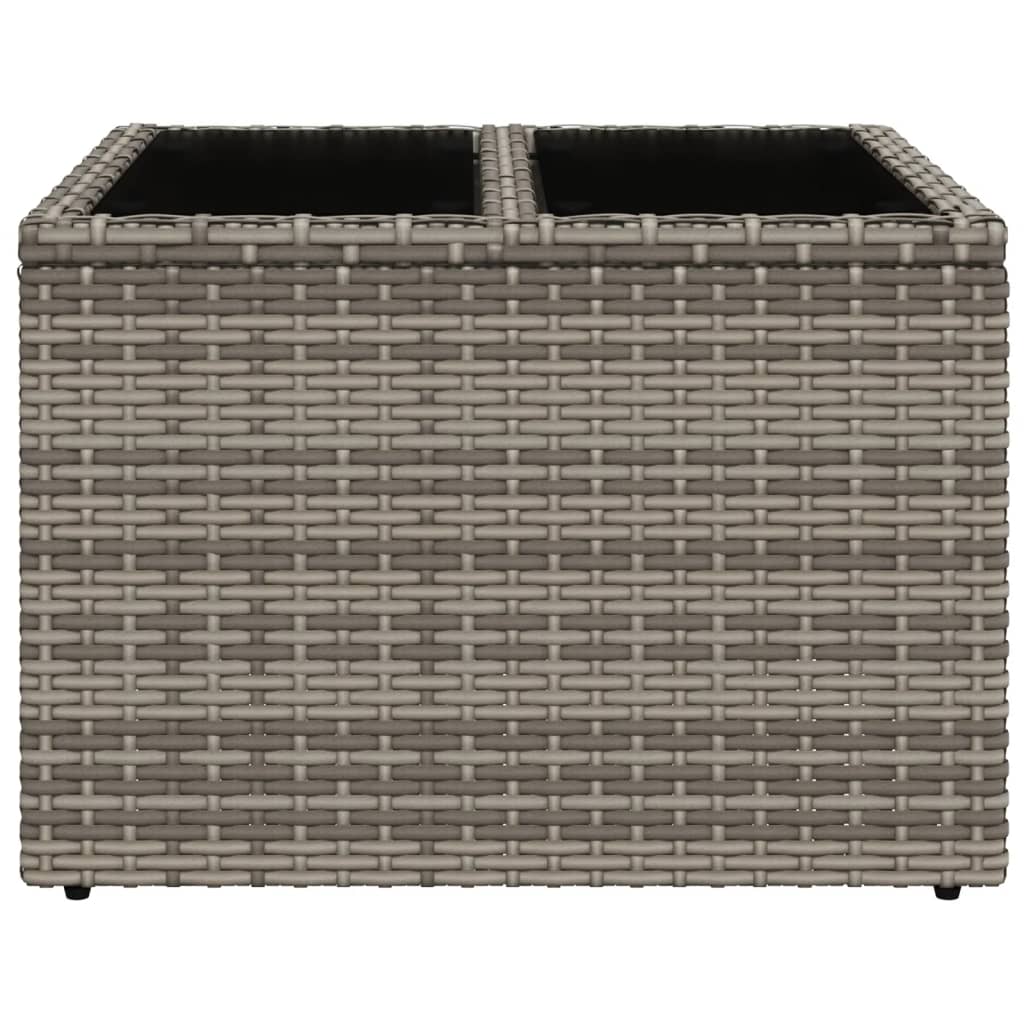 vidaXL Gartentisch mit Glasplatte Grau 55x55x37 cm Poly Rattan