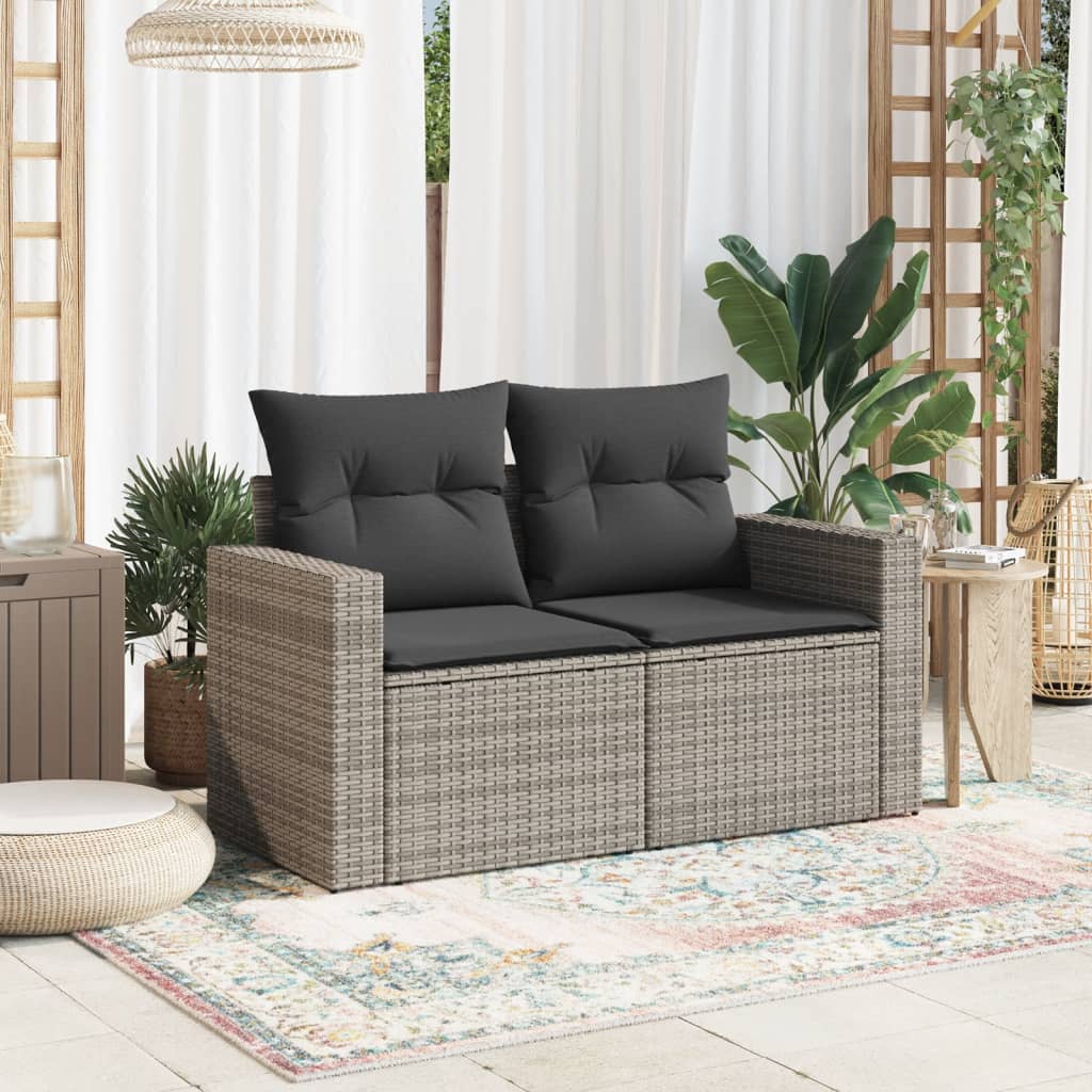 vidaXL Canapé de jardin 2 places avec coussins Gris résine tressée