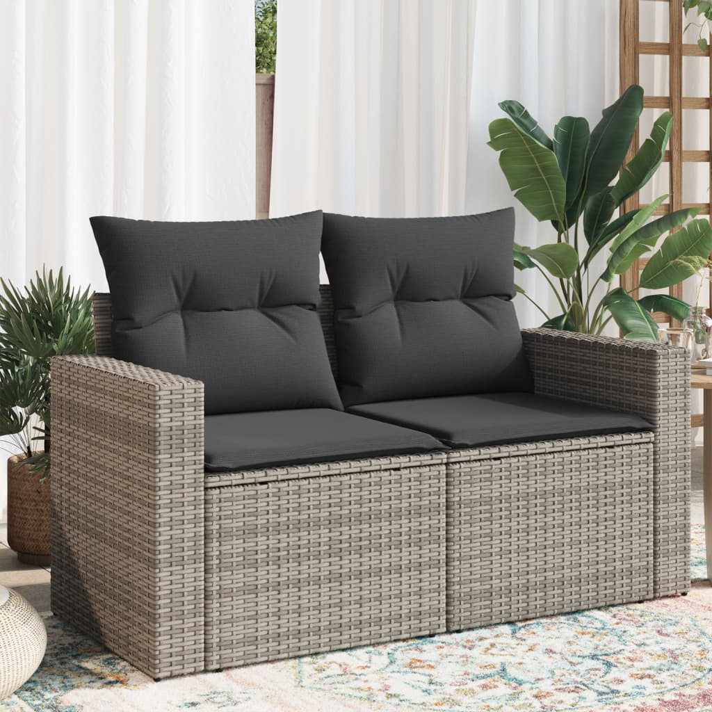 vidaXL Canapé de jardin 2 places avec coussins Gris résine tressée