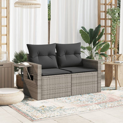 Gartensofa 2-Sitzer mit Kissen Grau Poly Rattan