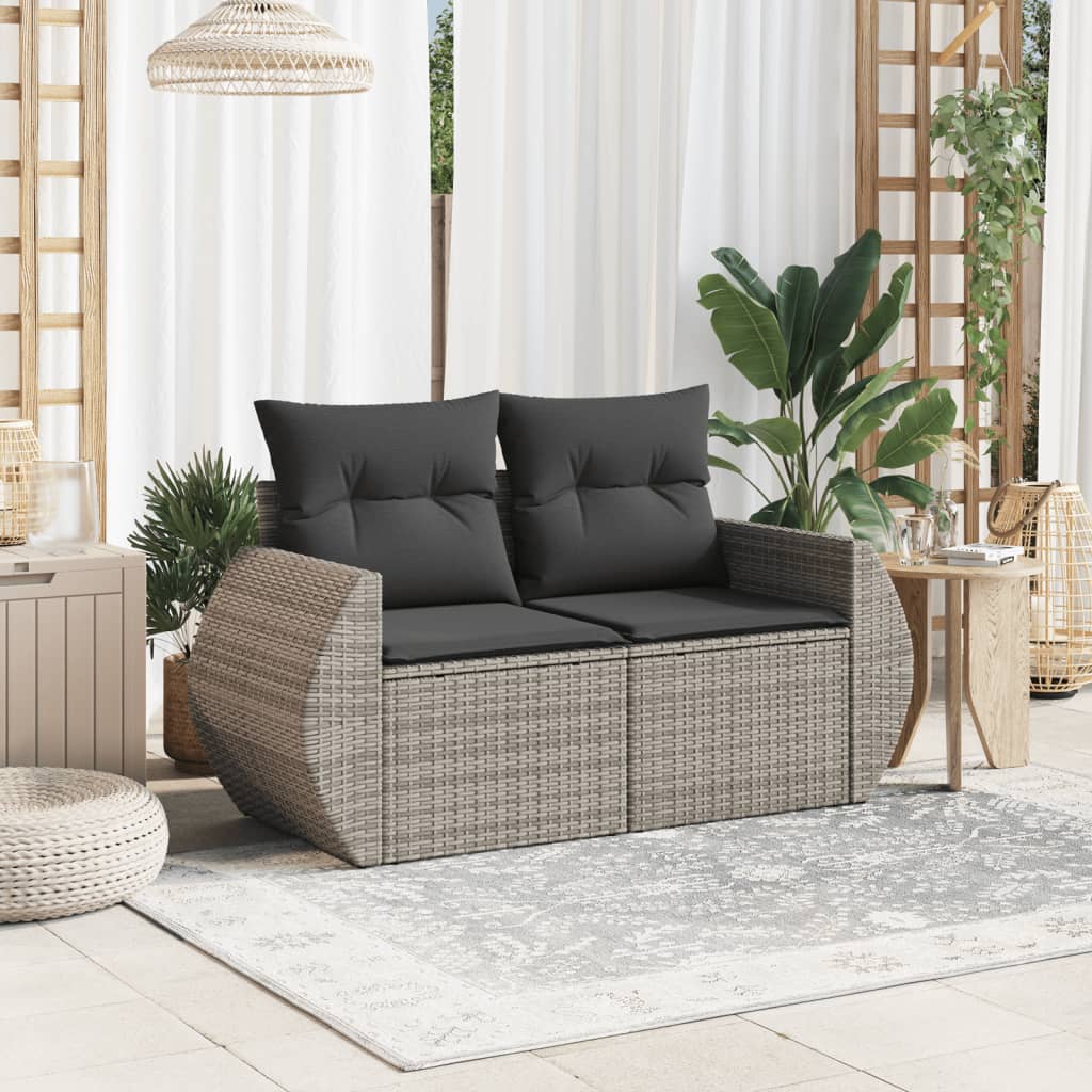 vidaXL Canapé de jardin 2 places avec coussins Gris résine tressée