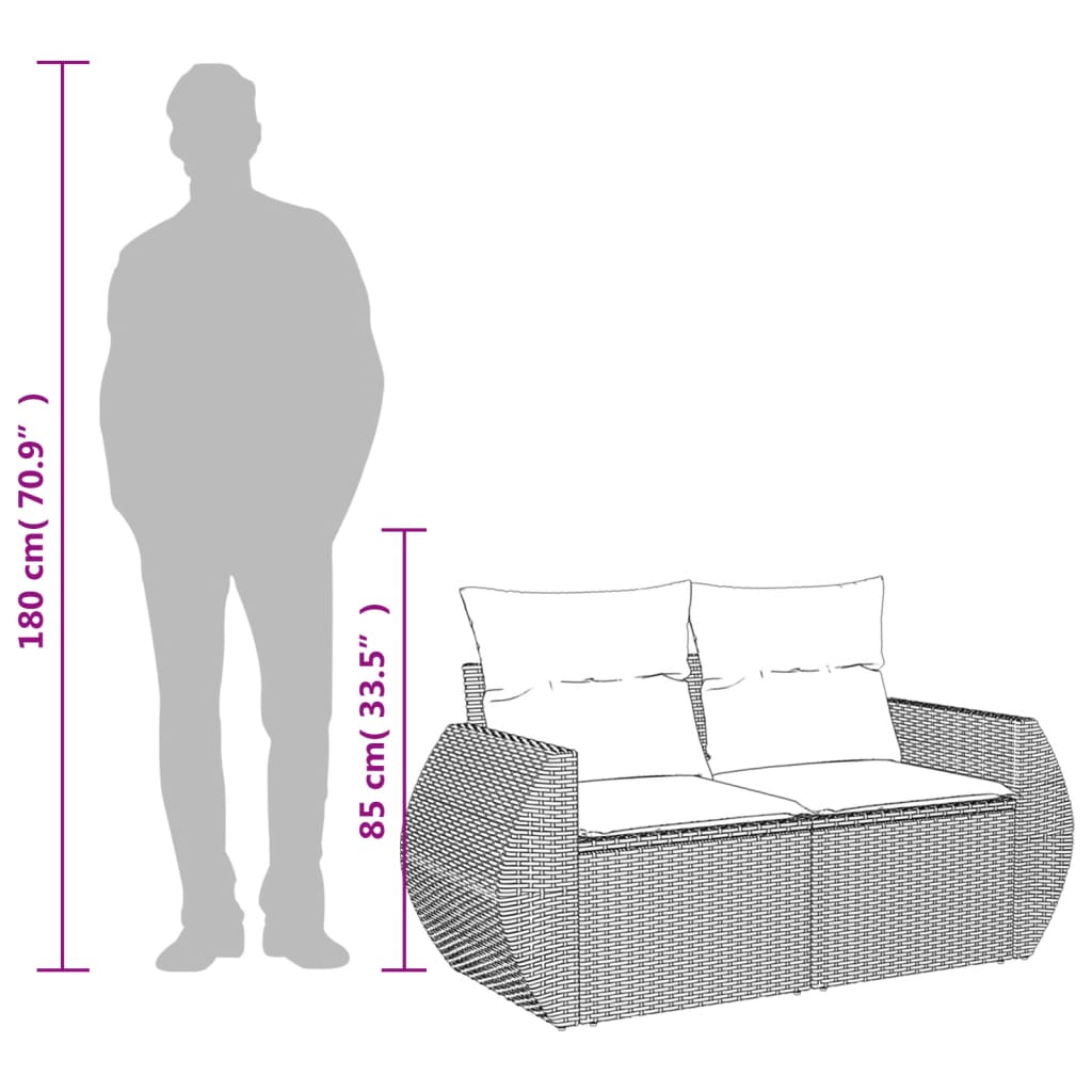 vidaXL Canapé de jardin 2 places avec coussins Gris résine tressée
