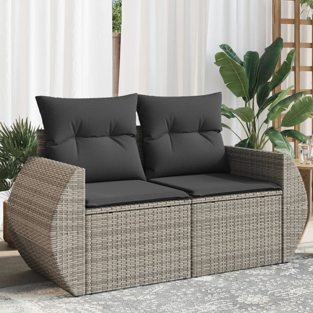 vidaXL Canapé de jardin 2 places avec coussins Gris résine tressée