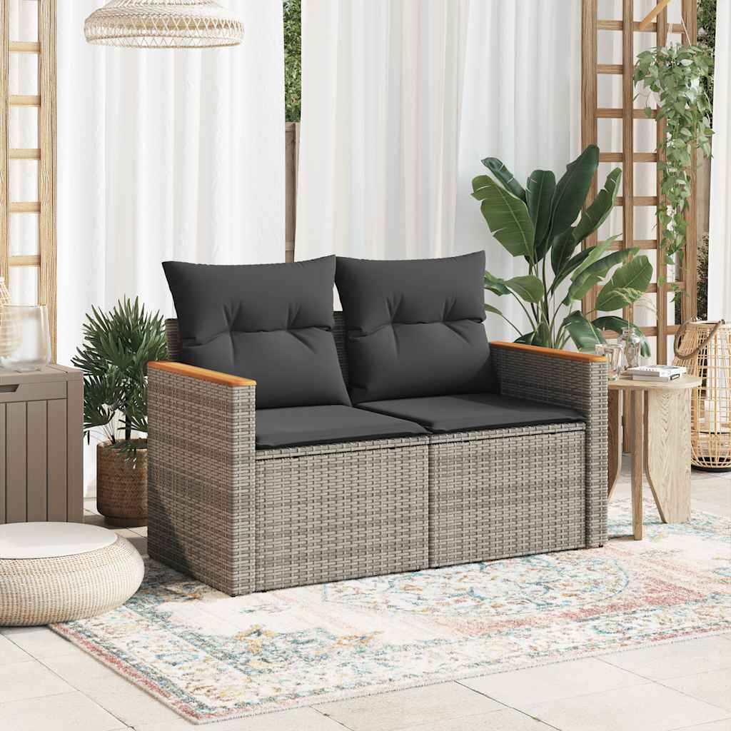 vidaXL Canapé de jardin 2 places avec coussins Gris résine tressée