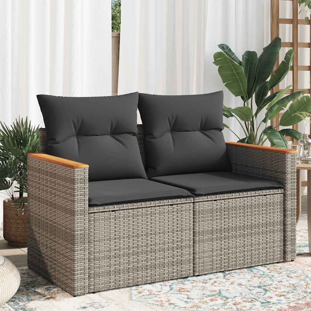 vidaXL Canapé de jardin 2 places avec coussins Gris résine tressée