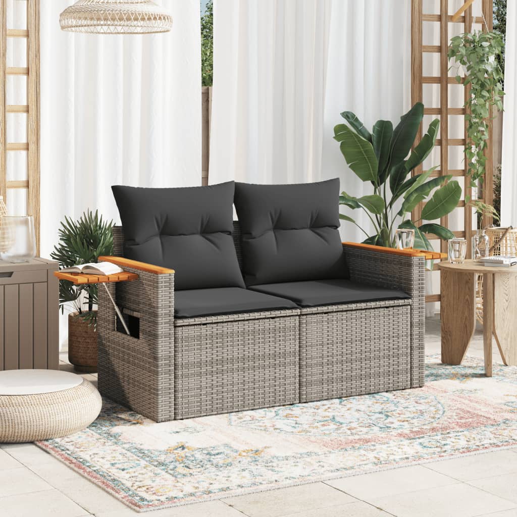 vidaXL Canapé de jardin 2 places avec coussins Gris résine tressée