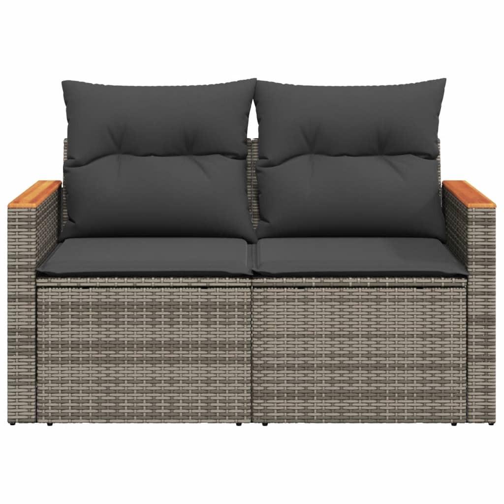 vidaXL Canapé de jardin 2 places avec coussins Gris résine tressée