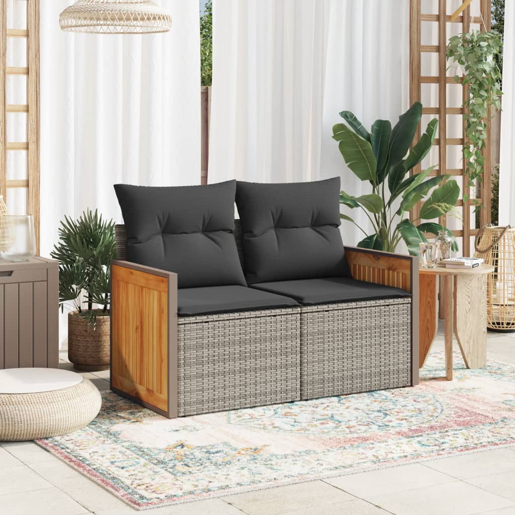 vidaXL Canapé de jardin 2 places avec coussins Gris résine tressée