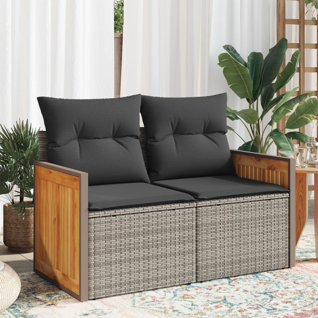 vidaXL Canapé de jardin 2 places avec coussins Gris résine tressée