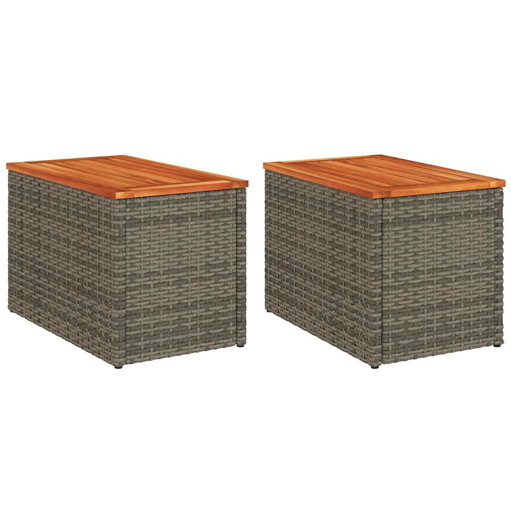 vidaXL Garten-Beistelltische 2 Stk. Grau 55x34x37cm Poly Rattan Holz