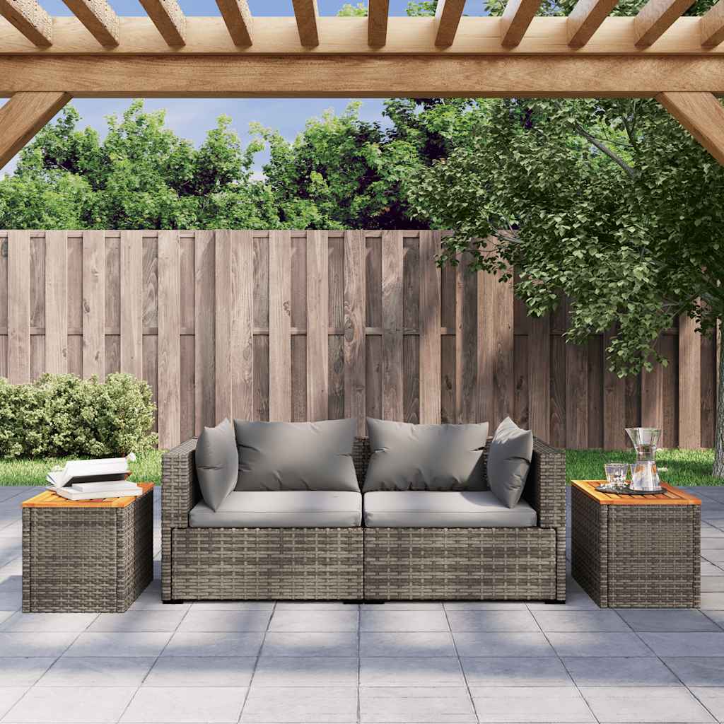 vidaXL Garten-Beistelltische 2 Stk. Grau 55x34x37cm Poly Rattan Holz