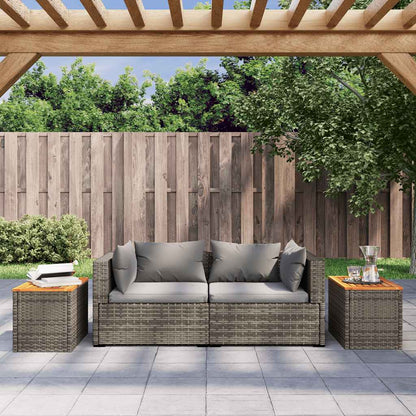 vidaXL Garten-Beistelltische 2 Stk. Grau 55x34x37cm Poly Rattan Holz