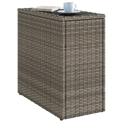 vidaXL Garten-Beistelltisch mit Glasplatte Grau 58x27,5x55 cm Rattan