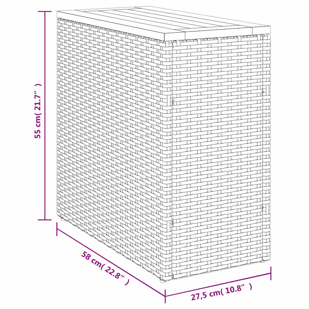 vidaXL Garten-Beistelltisch mit Holzplatte Grau 58x27,5x55 cm Rattan