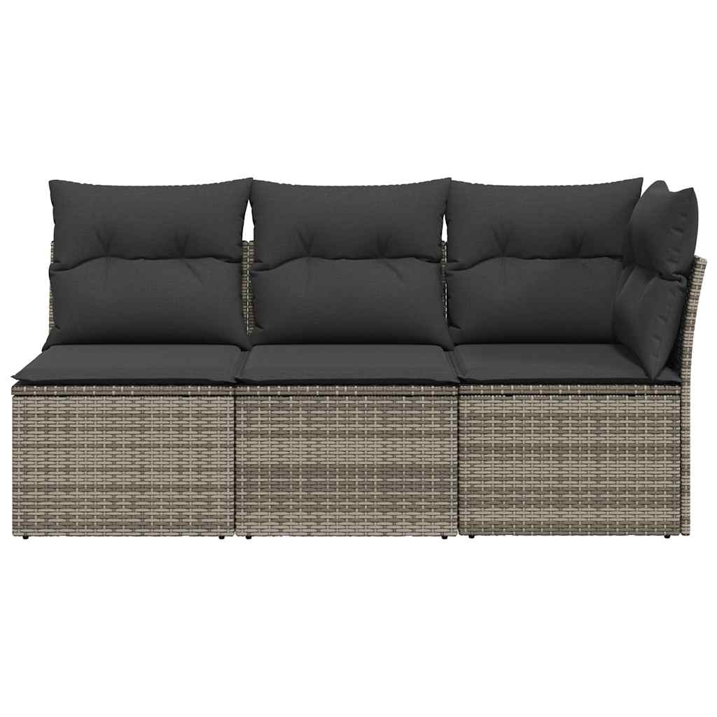 vidaXL Gartensofa mit Kissen 3-Sitzer Grau Poly Rattan