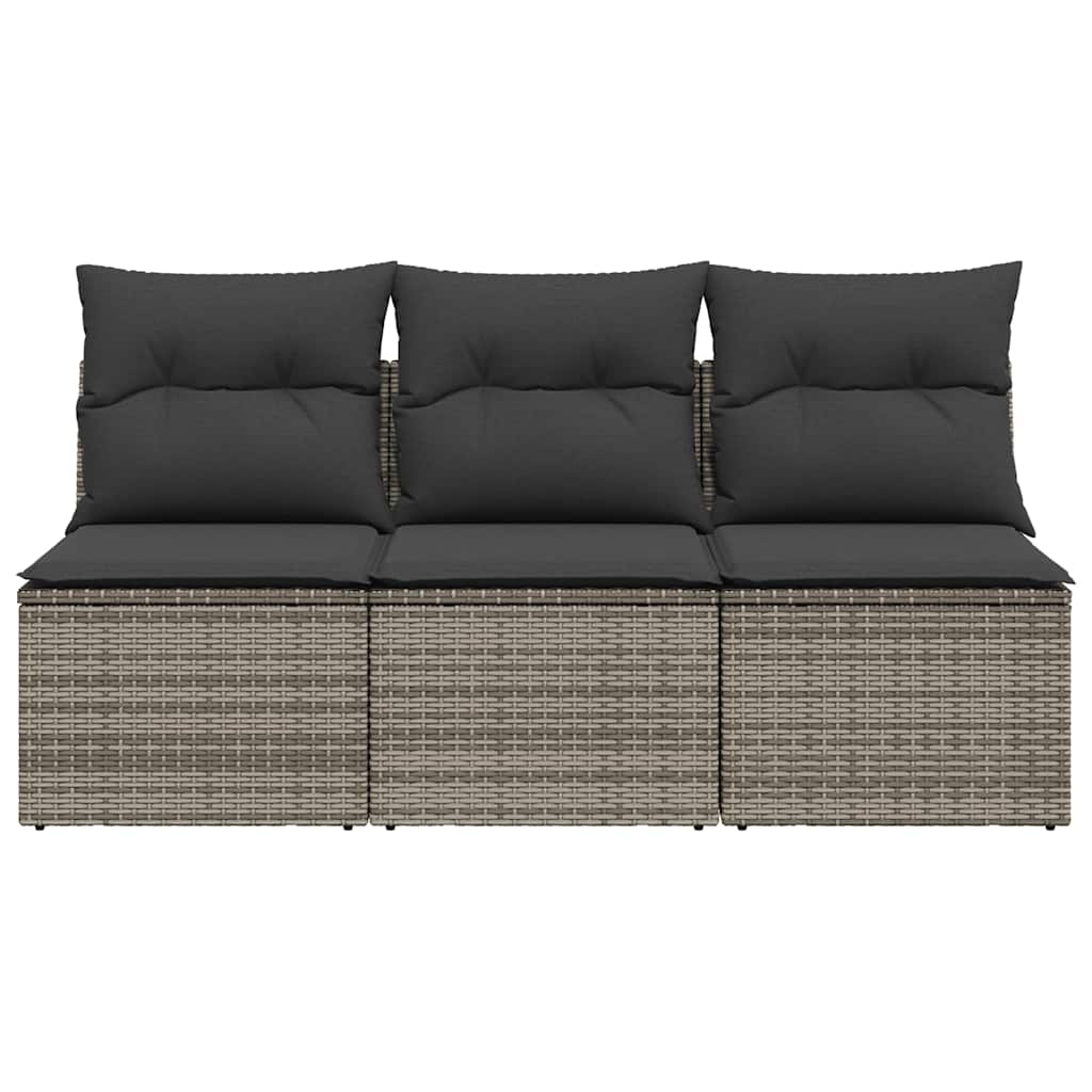 vidaXL Gartensofa mit Kissen 3-Sitzer Grau Poly Rattan