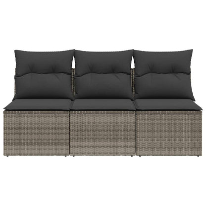 vidaXL Gartensofa mit Kissen 3-Sitzer Grau Poly Rattan