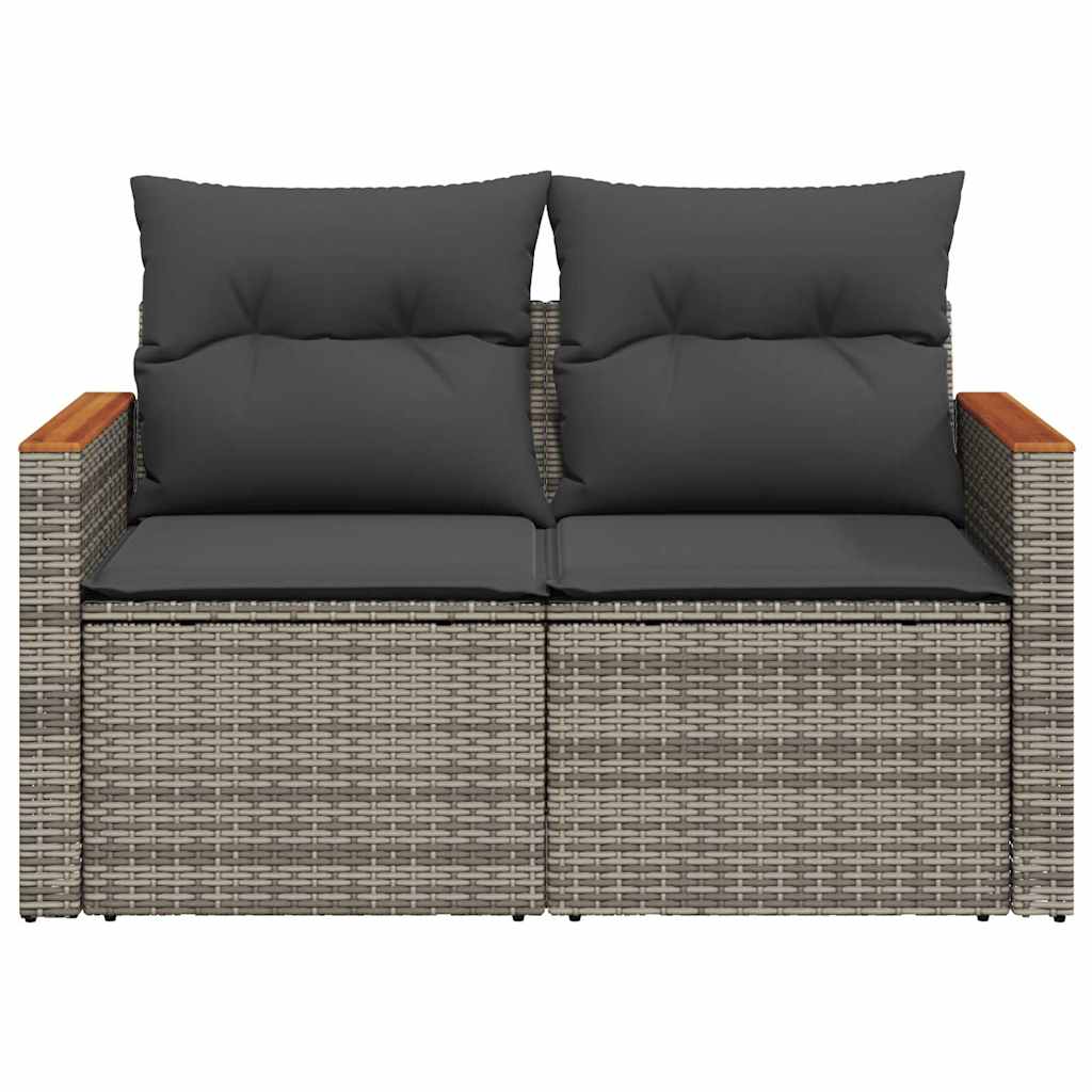 vidaXL Canapé de jardin 2 places avec coussins Gris résine tressée