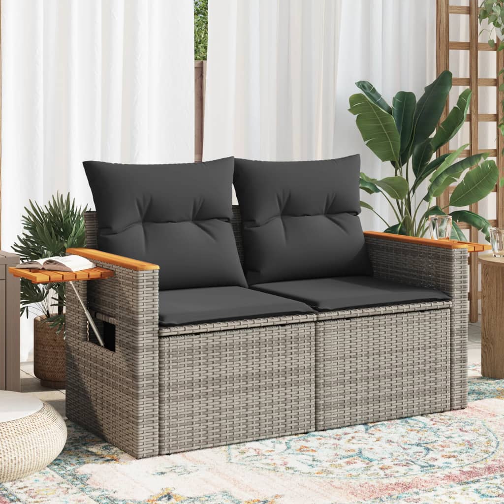 vidaXL Canapé de jardin 2 places avec coussins Gris résine tressée