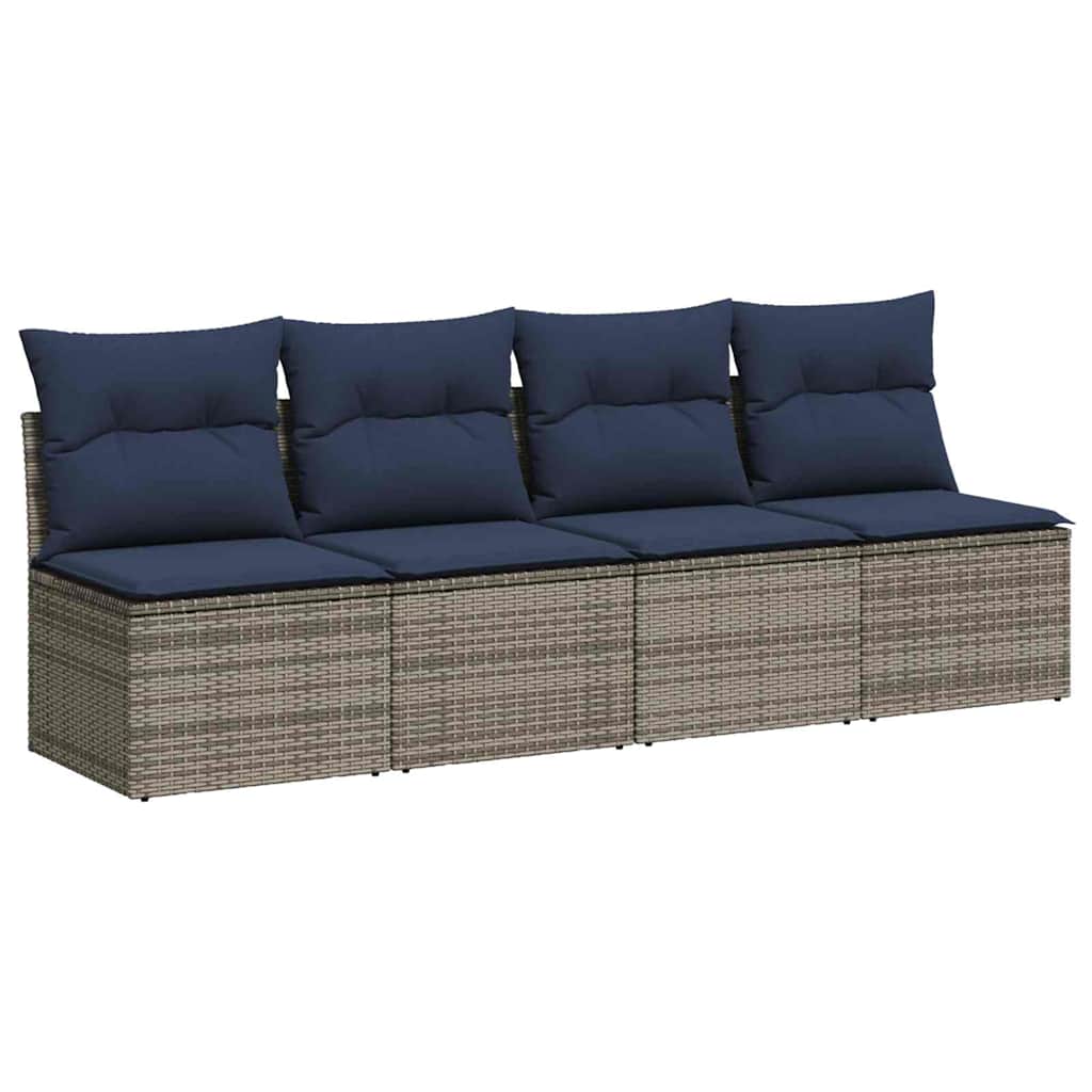 | Gartensofa | mit Kissen Grau 220 x 62 x 69cm Poly-Rattan