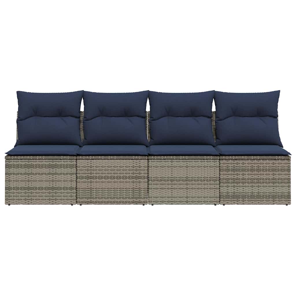 | Gartensofa | mit Kissen Grau 220 x 62 x 69cm Poly-Rattan