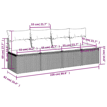 | Gartensofa | mit Kissen Grau 220 x 62 x 69cm Poly-Rattan