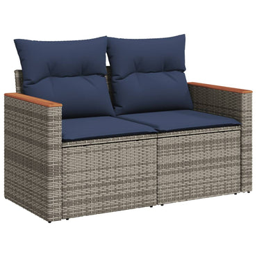 vidaXL Gartensofa mit Kissen 2-Sitzer Grau Poly Rattan