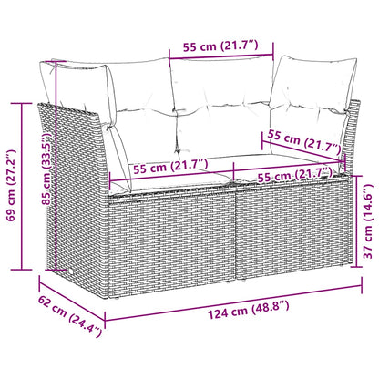 vidaXL Gartensofa mit Kissen 2-Sitzer Hellgrau Poly Rattan