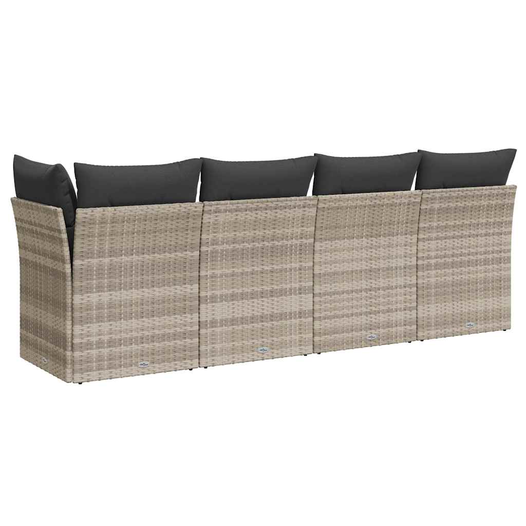 vidaXL Gartensofa mit Kissen 4-Sitzer Hellgrau Poly Rattan