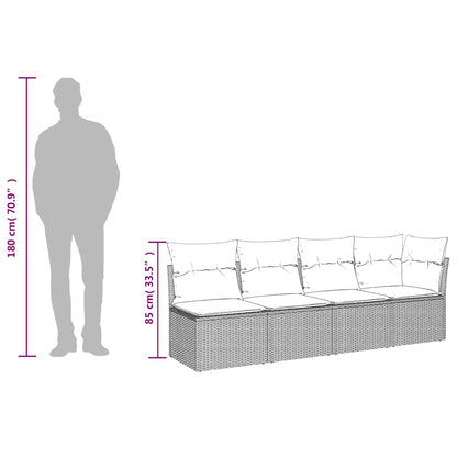vidaXL Gartensofa mit Kissen 4-Sitzer Hellgrau Poly Rattan