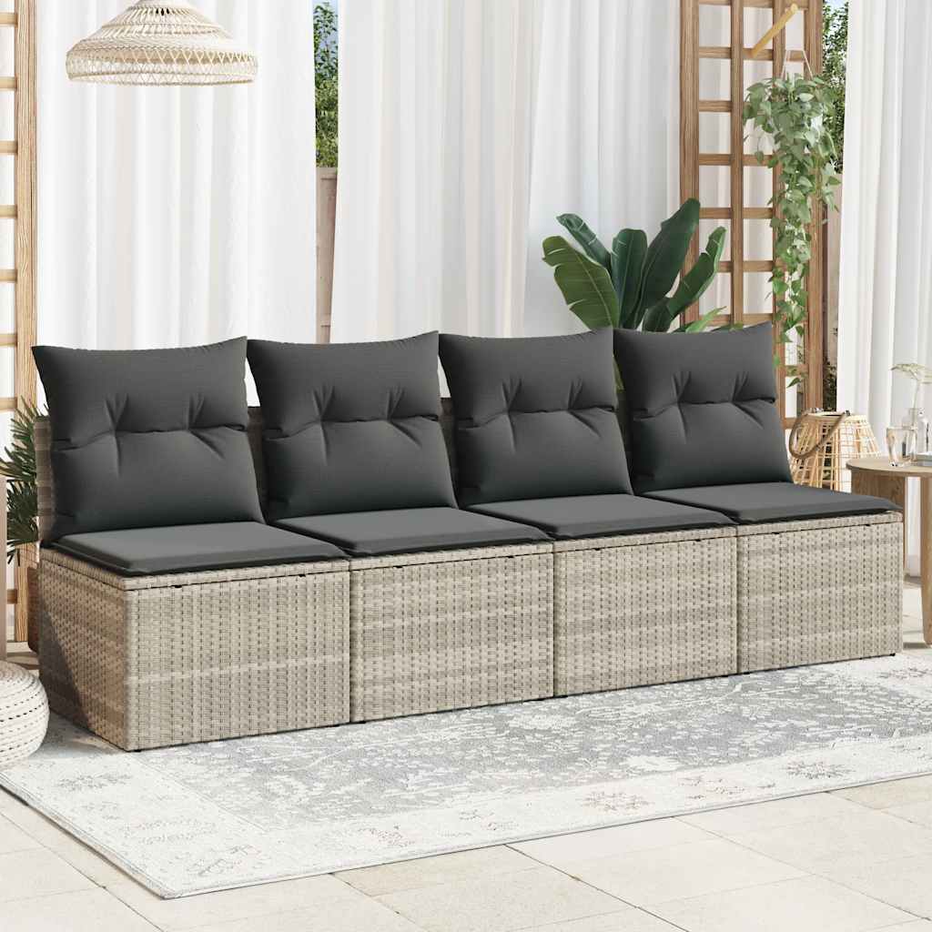 vidaXL Canapé de jardin 4 places avec coussins gris clair en résine tressée