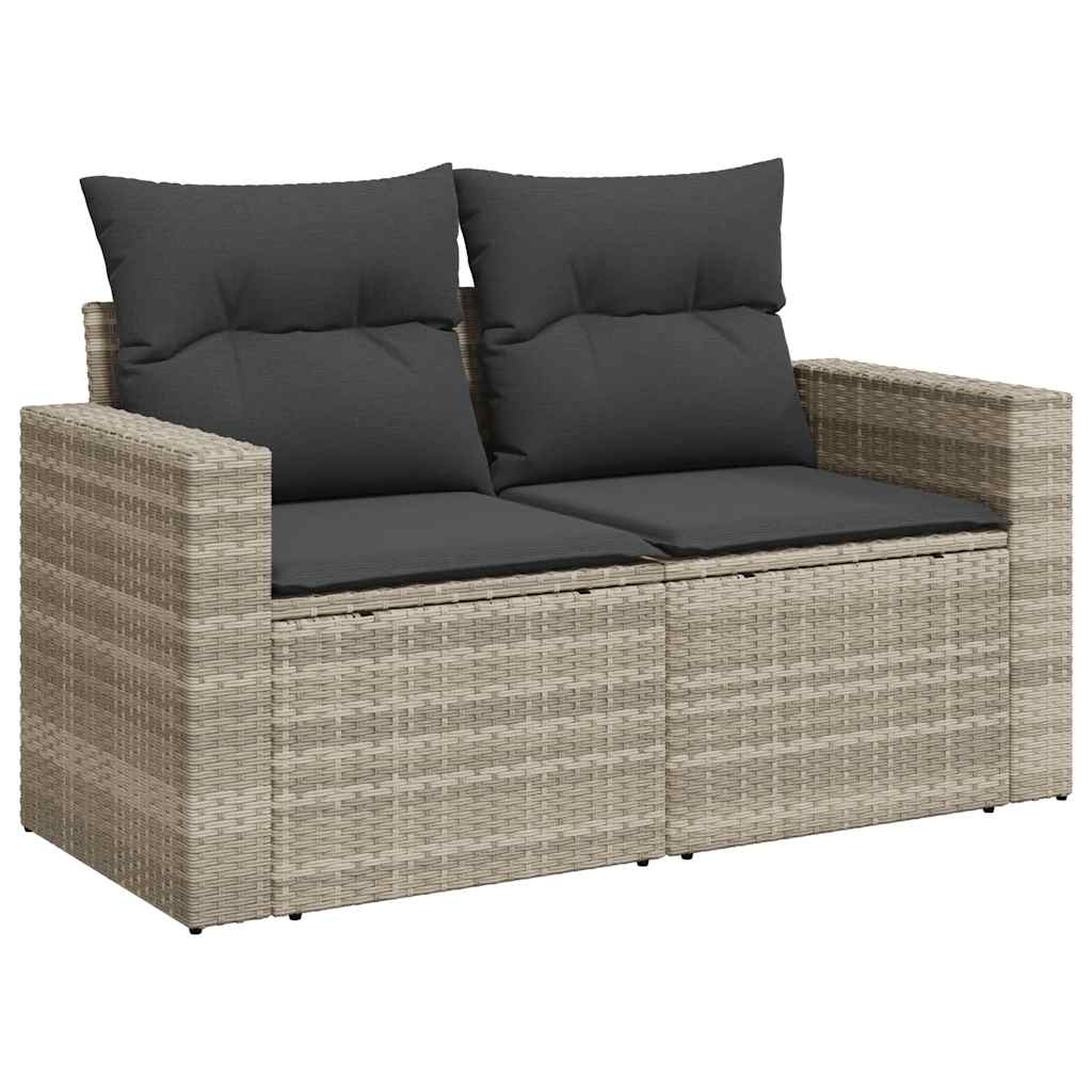 vidaXL Gartensofa mit Kissen 2-Sitzer Hellgrau Poly Rattan