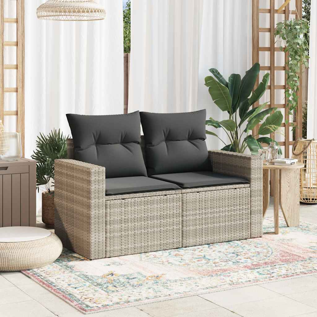 vidaXL Gartensofa mit Kissen 2-Sitzer Hellgrau Poly Rattan